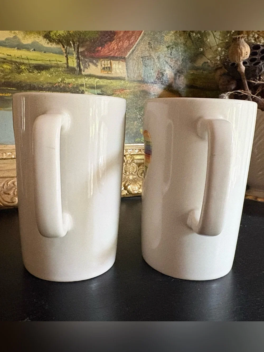 2 Tall Rainbow Heart Mugs “Open Mind, Open Heart” Williams Sonoma Trevor Project